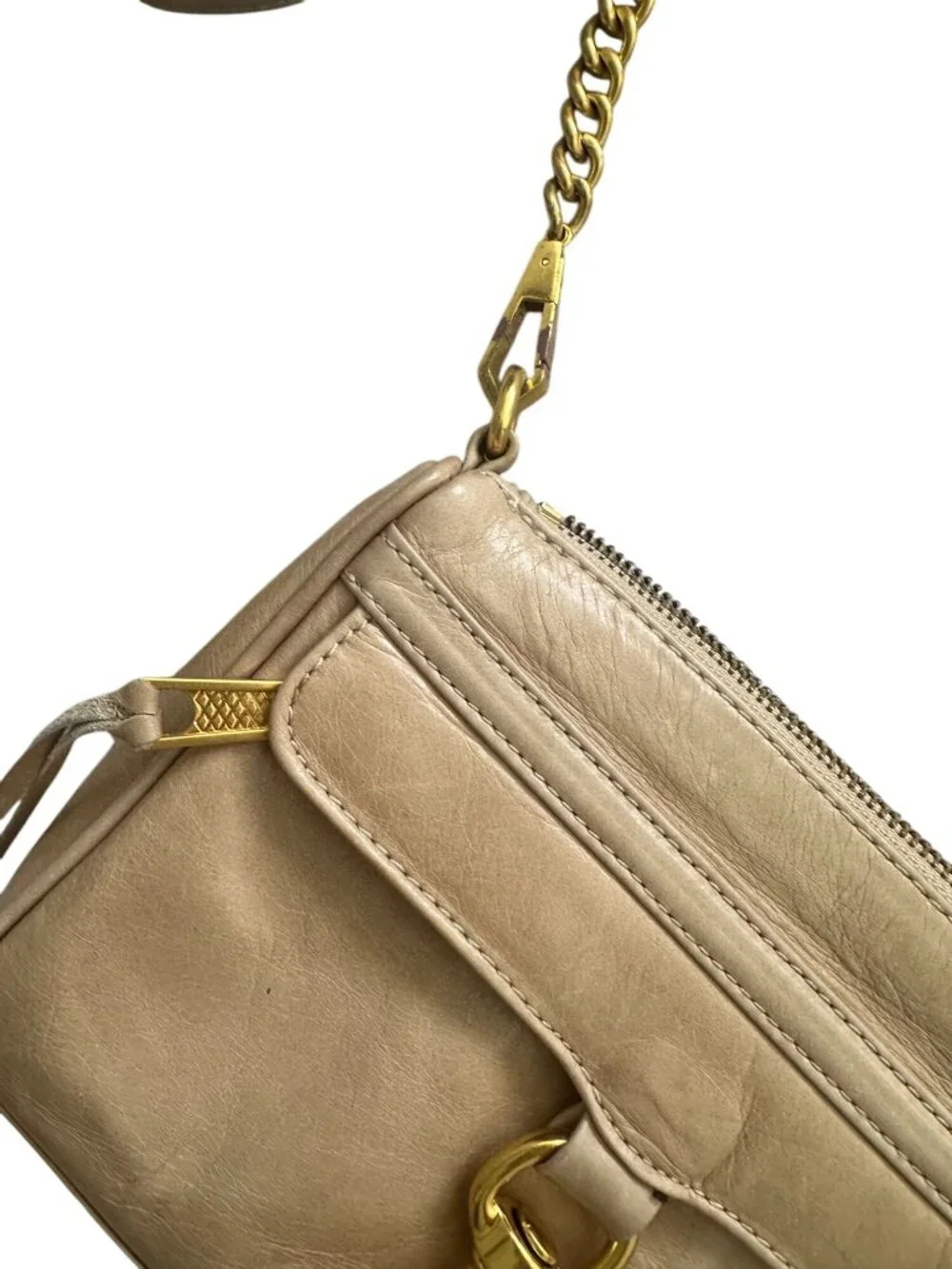 REBECCA MINKOFF Tan Gold Leather MAC Crossbody Bag